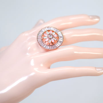 Swarovski Crystal Rose Gold Pink And Light Green Floral Large Statement Ring, Engagement Ring, Promise Ring For a Friend, Friendship ring.
